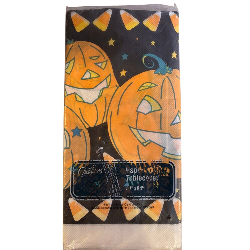 Vintage Halloween Fall Paper Table Cloth 54"x94" Jack o Lantern Candy Corn Party